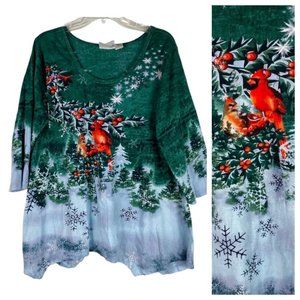 Collections Etc. XL 14 16 Top Tunic Shirt Cardinal Christmas Holiday Winter Snow